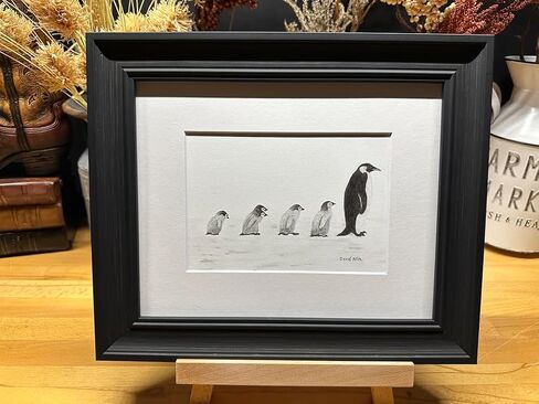 Penguins Nature Wildlife Graphite Pencil Art Sketch Drawing Print Picture Limited Edition ~ Titled 'Are We There Yet?' by David Allen (8x10 Black Frame & Print) in Saudi Arabia