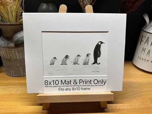 Penguins Nature Wildlife Graphite Pencil Art Sketch Drawing Print Picture Limited Edition ~ Titled 'Are We There Yet?' by David Allen (8x10 Black Frame & Print) in Saudi Arabia