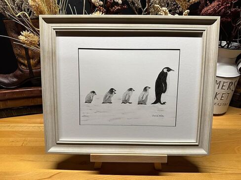 Penguins Nature Wildlife Graphite Pencil Art Sketch Drawing Print Picture Limited Edition ~ Titled 'Are We There Yet?' by David Allen (8x10 Black Frame & Print) in Saudi Arabia