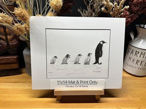 Penguins Nature Wildlife Graphite Pencil Art Sketch Drawing Print Picture Limited Edition ~ Titled 'Are We There Yet?' by David Allen (8x10 Black Frame & Print) in Saudi Arabia
