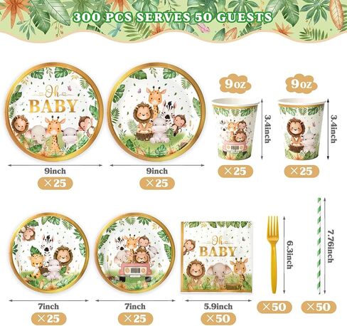 300Pcs Woodland Baby Shower Plates and Napkins, Serves 50 Guests, Oh Baby Party Supplies Include Cups, Straws, Forks, Forest Animals Party Decorations For Boys Or Girls Party in Saudi Arabia