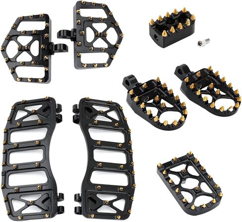 MX Wide Floorboards Foot Pegs Brake Pedal Cover Shifter Peg Kit for Harley Touring 1986-2023 Road Glide Street Glide 86-2017 Softail Fat Boy FL 2012-2016 Dyna FLD (Gold Black) in Saudi Arabia