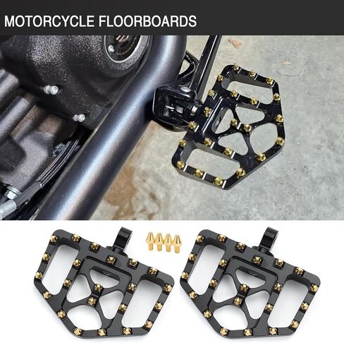 MX Wide Floorboards Foot Pegs Brake Pedal Cover Shifter Peg Kit for Harley Touring 1986-2023 Road Glide Street Glide 86-2017 Softail Fat Boy FL 2012-2016 Dyna FLD (Gold Black) in Saudi Arabia