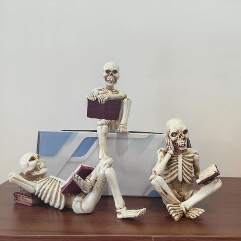 Skeletons Halloween Decorations, Reader Skull Figurines, Cool Home Decorative Halloween Gothic Statue Horror Sculpture Bookshelf Desk Table Indoor Decor in Saudi Arabia