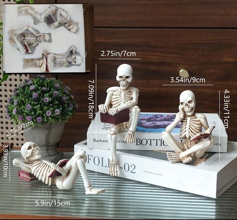 Skeletons Halloween Decorations, Reader Skull Figurines, Cool Home Decorative Halloween Gothic Statue Horror Sculpture Bookshelf Desk Table Indoor Decor in Saudi Arabia