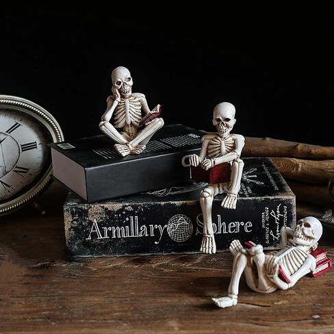 Skeletons Halloween Decorations, Reader Skull Figurines, Cool Home Decorative Halloween Gothic Statue Horror Sculpture Bookshelf Desk Table Indoor Decor in Saudi Arabia