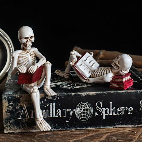 Skeletons Halloween Decorations, Reader Skull Figurines, Cool Home Decorative Halloween Gothic Statue Horror Sculpture Bookshelf Desk Table Indoor Decor in Saudi Arabia