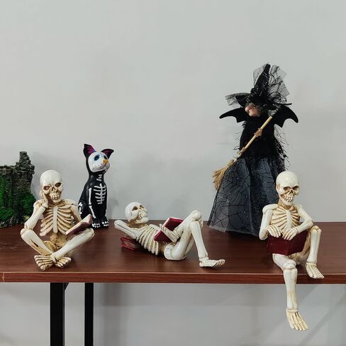 Skeletons Halloween Decorations, Reader Skull Figurines, Cool Home Decorative Halloween Gothic Statue Horror Sculpture Bookshelf Desk Table Indoor Decor in Saudi Arabia