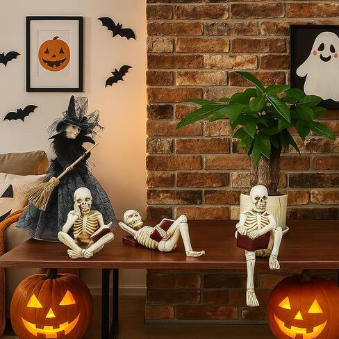 Skeletons Halloween Decorations, Reader Skull Figurines, Cool Home Decorative Halloween Gothic Statue Horror Sculpture Bookshelf Desk Table Indoor Decor in Saudi Arabia