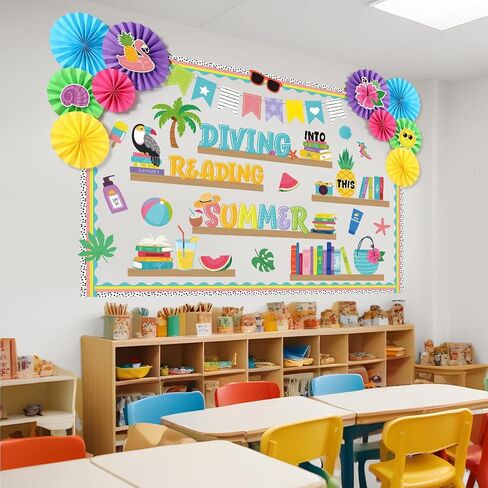 Containlol Spring Bulletin Board Decorations Set for Classroom Spring Into A Good Book Butterfly Flower Bird Bulletin Board Borders Cutouts with Colorful Floral Paper Fans Wall Office Supplies in Saudi Arabia