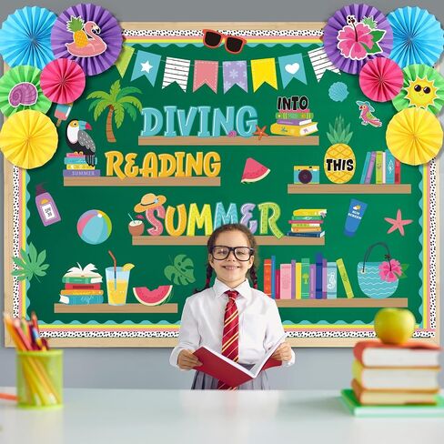 Containlol Spring Bulletin Board Decorations Set for Classroom Spring Into A Good Book Butterfly Flower Bird Bulletin Board Borders Cutouts with Colorful Floral Paper Fans Wall Office Supplies in Saudi Arabia