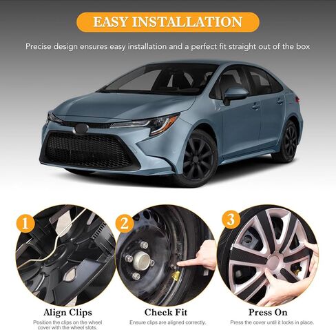16" Premium Wheel Rim Covers for 2020-2025 Toyota Corolla–Set of 4 Hubcaps, ABS&PC Material Hub Protection Accessory,Snap-on Replacement Caps for Car,Pickup Truck,SUV-16 Inch Silver Lacquer in Saudi Arabia