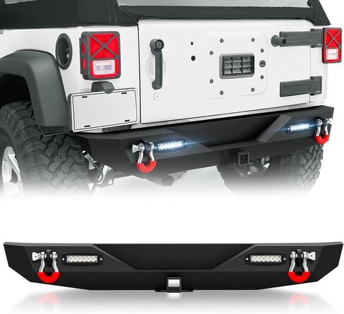 المصد الخلفي متوافق مع 2007-2018 Jeep Wrangler JK JKU Unlimited Paintable Armor ، المصد الخلفي على الطرق الوعرة D-Rings مجهز بمستقبل 2 "" Hitch in Saudi Arabia
