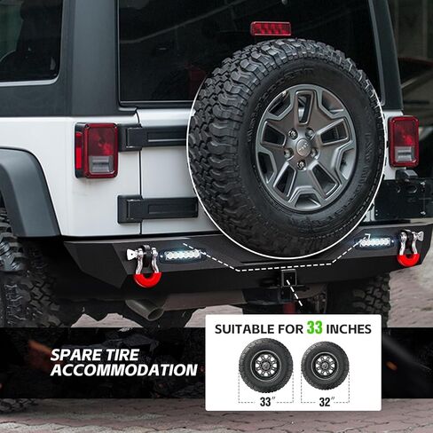 المصد الخلفي متوافق مع 2007-2018 Jeep Wrangler JK JKU Unlimited Paintable Armor ، المصد الخلفي على الطرق الوعرة D-Rings مجهز بمستقبل 2 "" Hitch in Saudi Arabia