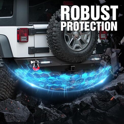 المصد الخلفي متوافق مع 2007-2018 Jeep Wrangler JK JKU Unlimited Paintable Armor ، المصد الخلفي على الطرق الوعرة D-Rings مجهز بمستقبل 2 "" Hitch in Saudi Arabia