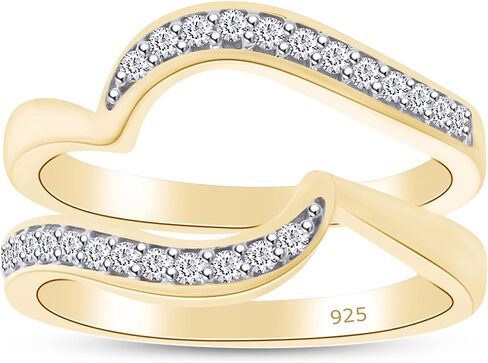 SAVEARTH DIAMONDS 1/5 Carat Round Cut Lab Created Moissanite Diamond Enhancer Guard For Engagement Wedding Ring In 14K Gold Plated 925 Sterling Silver (Color : G-H, Clarity : VVS1, 0.20 Cttw) in Saudi Arabia