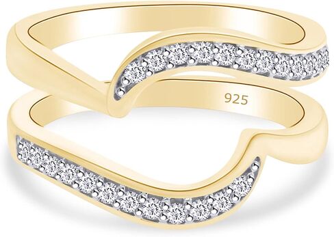 SAVEARTH DIAMONDS 1/5 Carat Round Cut Lab Created Moissanite Diamond Enhancer Guard For Engagement Wedding Ring In 14K Gold Plated 925 Sterling Silver (Color : G-H, Clarity : VVS1, 0.20 Cttw) in Saudi Arabia