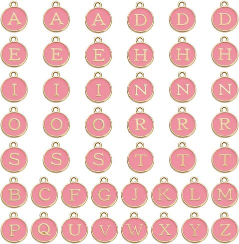 Demearly White Enamel Alphabet Charms with 26 Jump Rings – A-Z Double-Sided Metal Flat Round Letter Charms for Jewelry Making, Bracelets, Keychains, DIY Gifts, Crafts, Pendants (26 Letters) in Kuwait