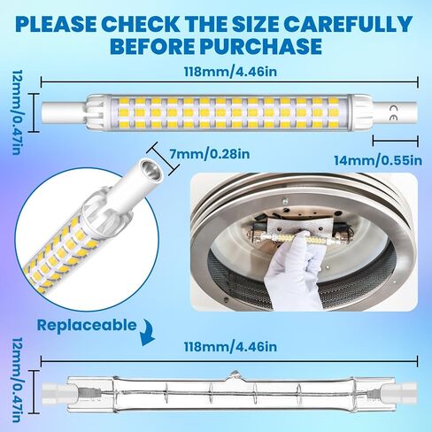 Bonlux 10W R7S LED Bulb 118mm, J Type 118mm LED Light Bulb T3 Double Ended R7S J118 LED Floodlight Replacement Bulb Daylight 6000K for Floor Lamp, Security Light (2-Pack) in Saudi Arabia