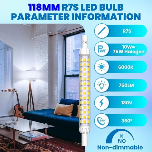 Bonlux 10W R7S LED Bulb 118mm, J Type 118mm LED Light Bulb T3 Double Ended R7S J118 LED Floodlight Replacement Bulb Daylight 6000K for Floor Lamp, Security Light (2-Pack) in Saudi Arabia