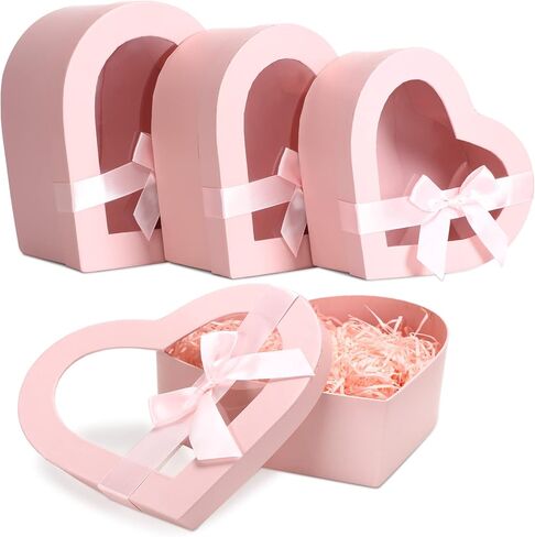 Set of 3 Heart Shaped Boxes for Flowers Valentine‘s Day Gift Boxes Packaging with Transparent Window Lids for Luxury Flower Arrangements Flower Box Gift Wrap Boxes for Wedding Birthday (White) in Saudi Arabia