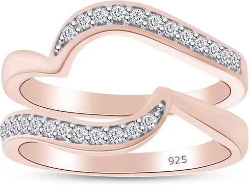 SAVEARTH DIAMONDS 1/5 Carat Round Cut Lab Created Moissanite Diamond Enhancer Guard For Engagement Wedding Ring In 14K Gold Plated 925 Sterling Silver (Color : G-H, Clarity : VVS1, 0.20 Cttw) in Saudi Arabia