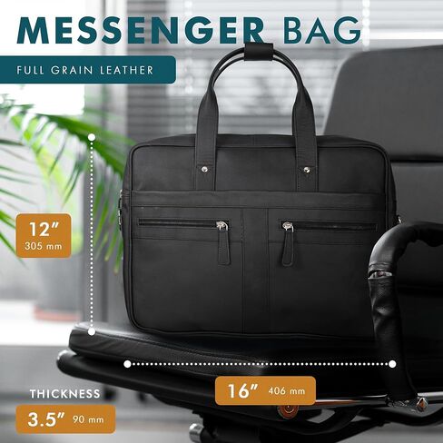 ELIZO Leather Briefcase 16 Inch Laptop Messenger Bag, Travel Computer Bag For Men & Women (Grizzly) in Kuwait
