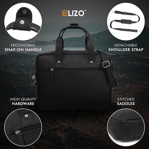 ELIZO Leather Briefcase 16 Inch Laptop Messenger Bag, Travel Computer Bag For Men & Women (Grizzly) in Kuwait