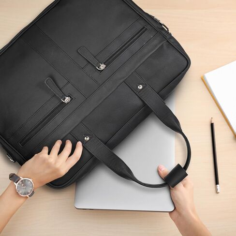 ELIZO Leather Briefcase 16 Inch Laptop Messenger Bag, Travel Computer Bag For Men & Women (Grizzly) in Kuwait