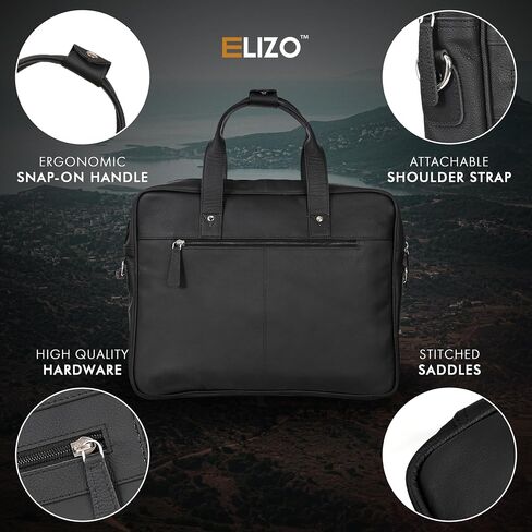 ELIZO Leather Briefcase 16 Inch Laptop Messenger Bag, Travel Computer Bag For Men & Women (Grizzly) in Kuwait