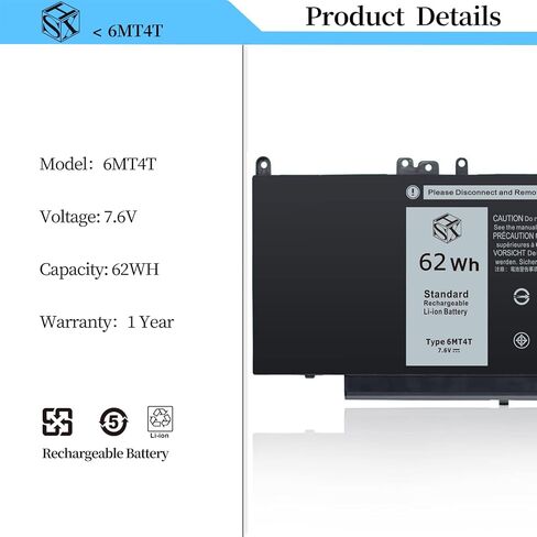 بطارية 45Wh M5Y1K 14.8V لأجهزة Dell Inspiron15 5000 3000 Series 5566 5555 5559 3551 5558 3558 3451 3567 5755 5756 5458 5759 5758 5759 GXVJ3 WKRJ2 VN3N0 HD4J 0 991XP P63F P47F P51F P52F P64G in Saudi Arabia