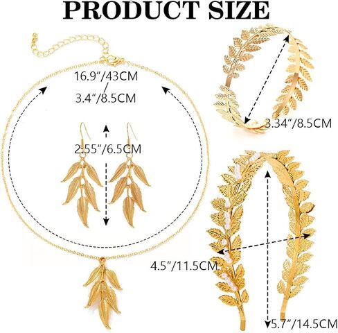 Sixexey Greek Goddess Costume Accessories Toga Laurel Leaf Headband Gold Upper Arm Cuff Leaves Necklace Earrings Jewelry for Women (4pcs) in Saudi Arabia