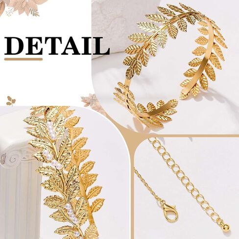 Sixexey Greek Goddess Costume Accessories Toga Laurel Leaf Headband Gold Upper Arm Cuff Leaves Necklace Earrings Jewelry for Women (4pcs) in Saudi Arabia