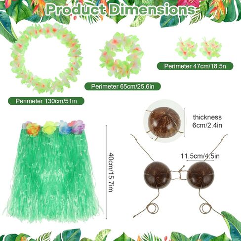 6 PCS Coconut Bra Hawaiian Grass Hula Skirt Costume Set, Flowers Dance Leis Outfits for Women Cosplay Beach Party, Yellow in Saudi Arabia