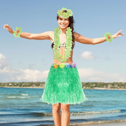 6 PCS Coconut Bra Hawaiian Grass Hula Skirt Costume Set, Flowers Dance Leis Outfits for Women Cosplay Beach Party, Yellow in Saudi Arabia