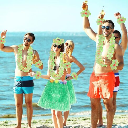 6 PCS Coconut Bra Hawaiian Grass Hula Skirt Costume Set, Flowers Dance Leis Outfits for Women Cosplay Beach Party, Yellow in Saudi Arabia