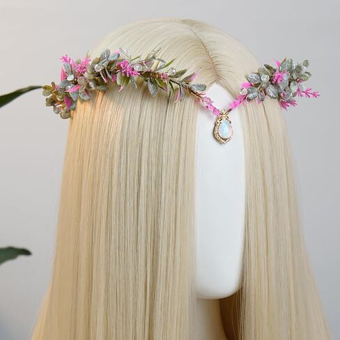 MOSTORY Woodland Flower Fairy Crown - Floral Elf Circlet with Rhinestone for Renfaire Accessories Women Renaissance Cosplay in Saudi Arabia