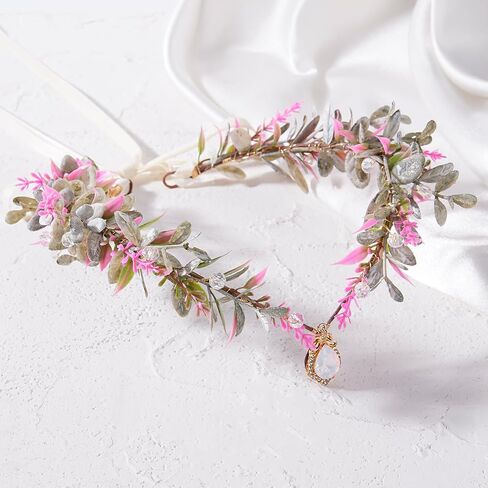 MOSTORY Woodland Flower Fairy Crown - Floral Elf Circlet with Rhinestone for Renfaire Accessories Women Renaissance Cosplay in Saudi Arabia