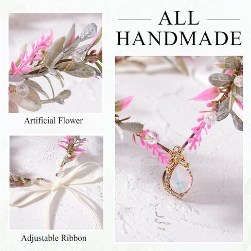 MOSTORY Woodland Flower Fairy Crown - Floral Elf Circlet with Rhinestone for Renfaire Accessories Women Renaissance Cosplay in Saudi Arabia