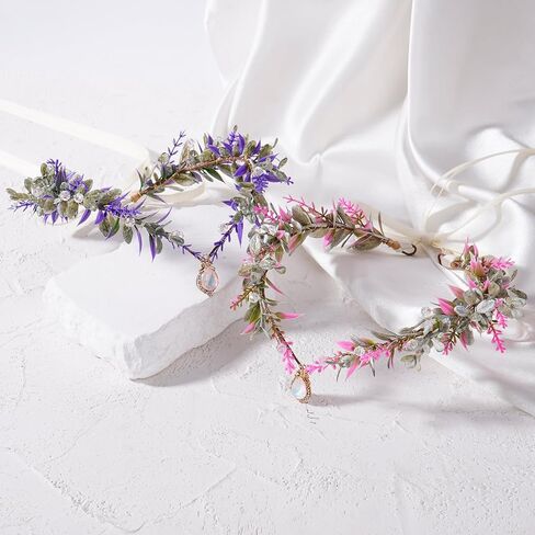 MOSTORY Woodland Flower Fairy Crown - Floral Elf Circlet with Rhinestone for Renfaire Accessories Women Renaissance Cosplay in Saudi Arabia