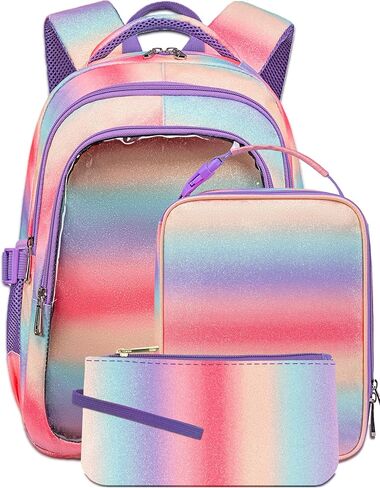 حقيبة الظهر Unicorn Girls مع صندوق الغداء للأطفال تدرج قوس قوس قزح Glitter Bookbag For Age 4-6 6-8 8-10 حقيبة مدرسية لرياض الأطفال الابتدائية ما قبل المدرسة التجمي in Saudi Arabia