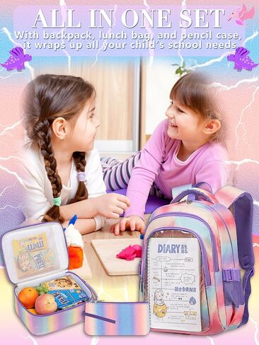 حقيبة الظهر Unicorn Girls مع صندوق الغداء للأطفال تدرج قوس قوس قزح Glitter Bookbag For Age 4-6 6-8 8-10 حقيبة مدرسية لرياض الأطفال الابتدائية ما قبل المدرسة التجمي in Saudi Arabia