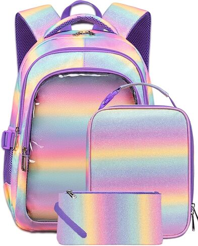 حقيبة الظهر Unicorn Girls مع صندوق الغداء للأطفال تدرج قوس قوس قزح Glitter Bookbag For Age 4-6 6-8 8-10 حقيبة مدرسية لرياض الأطفال الابتدائية ما قبل المدرسة التجمي in Kuwait
