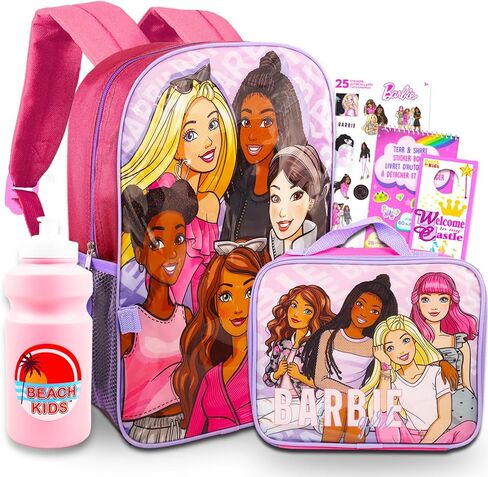 حقيبة ظهر Barbie مع مجموعة صندوق الغداء - حزمة مع حقيبة ظهر Barbie 16 "، حقيبة غداء ، زجاجة ماء ، ملصقات ، المزيد | حقيبة ظهر للفتيات ، الأطفال in Saudi Arabia