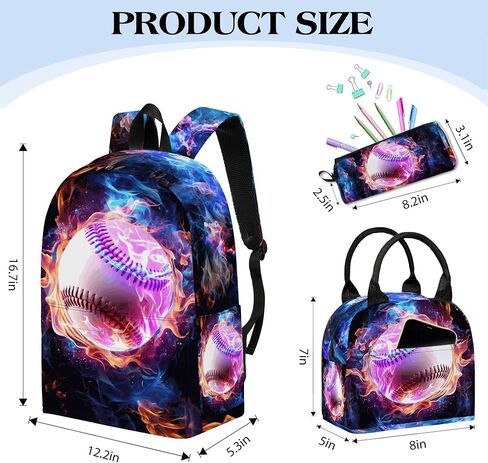 3pcs Boys Baseball Backback ، حقيبة الكتب للأطفال الأولاد مع صندوق الغداء ، و 17 بوصة مراهقة للبيسبول يعودون إلى مجموعة حقيبة المدرسة ، وحقيبة الظهر المحمول لمدرسة Mens/DayPack in Kuwait