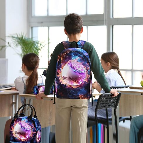 3pcs Boys Baseball Backback ، حقيبة الكتب للأطفال الأولاد مع صندوق الغداء ، و 17 بوصة مراهقة للبيسبول يعودون إلى مجموعة حقيبة المدرسة ، وحقيبة الظهر المحمول لمدرسة Mens/DayPack in Kuwait