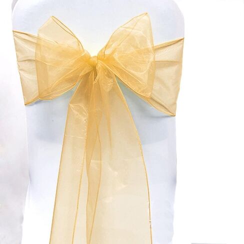 Elegant Organza Chair Sashes Sheer Fabric Sashes for Weddings, Parties, and Special Events – (Pack of 10 Pieces, Gold) Champagne in Saudi Arabia