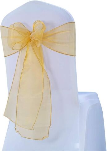 Elegant Organza Chair Sashes Sheer Fabric Sashes for Weddings, Parties, and Special Events – (Pack of 10 Pieces, Gold) Champagne in Saudi Arabia