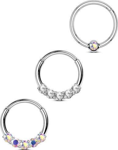 oufer 3pcs المجوهرات الحاجز ، 316L ثقب الحاجز الفولاذ الجراحي ، حلقات صافية AB CZ الحاجز 16G ، مقسمات القطع الغضروف بالسلاح للنساء للنساء الرجال in Saudi Arabia