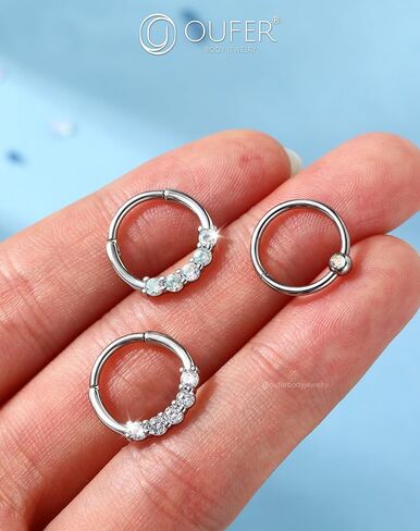 oufer 3pcs المجوهرات الحاجز ، 316L ثقب الحاجز الفولاذ الجراحي ، حلقات صافية AB CZ الحاجز 16G ، مقسمات القطع الغضروف بالسلاح للنساء للنساء الرجال in Saudi Arabia